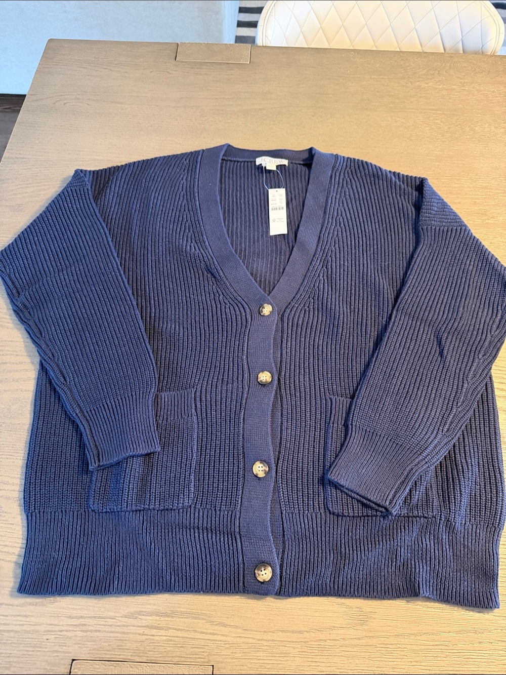 J. Crew Oversized Navy Ribbed V-Neck Button Cardigan